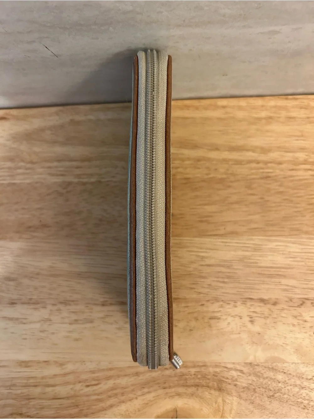 Fossil Teal and Tan Zip Wallet with Herringbone Accent